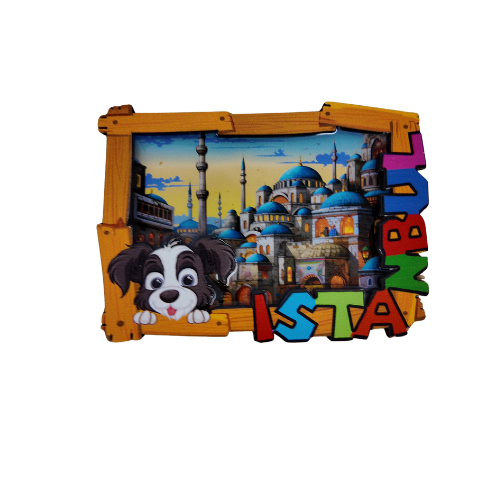 İstanbul Köpekli Ahşap Çerçeve Magnet